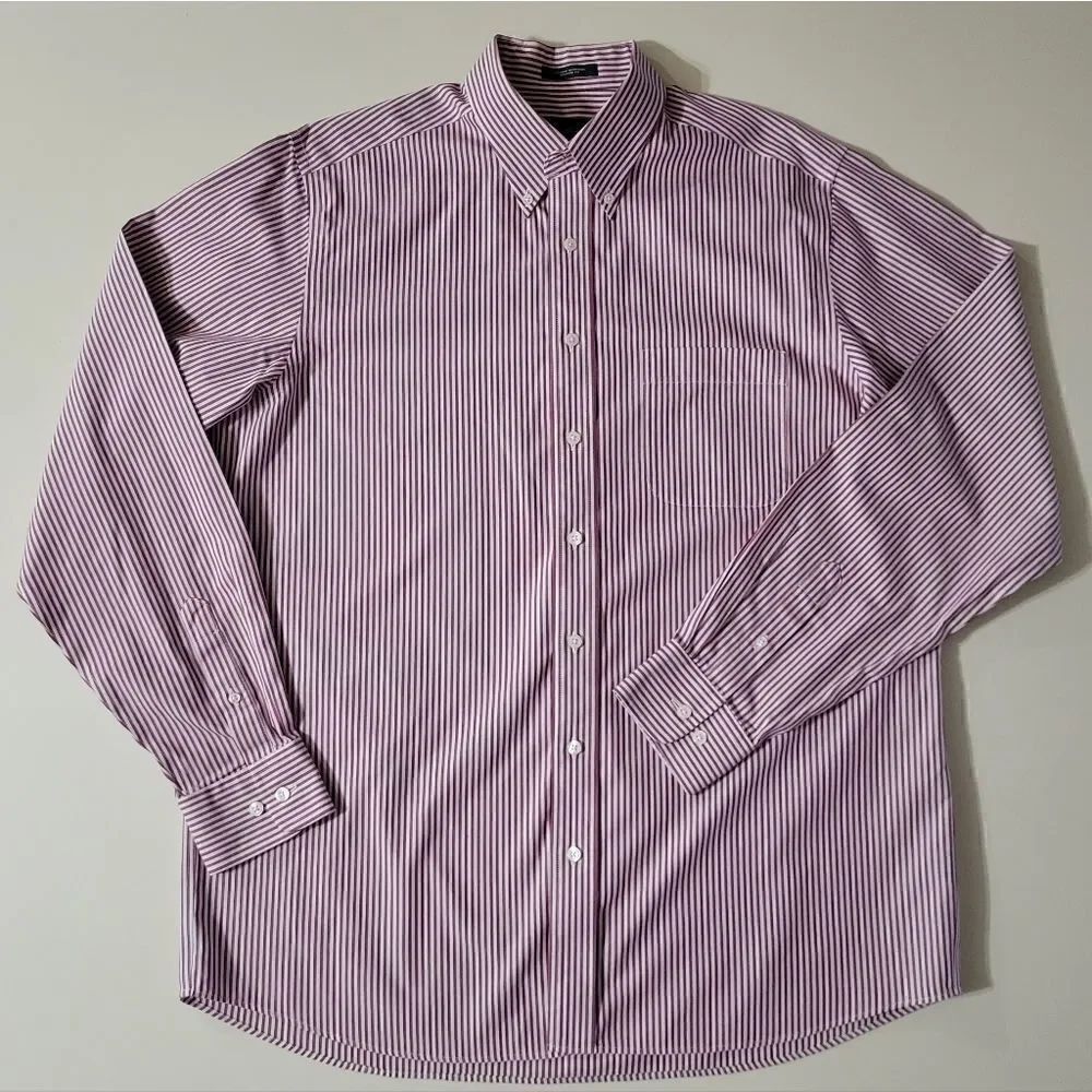 Eddie Bauer Men's Red Stripe Relaxed Fit Wrinkle Resistant Button-Down Shirt